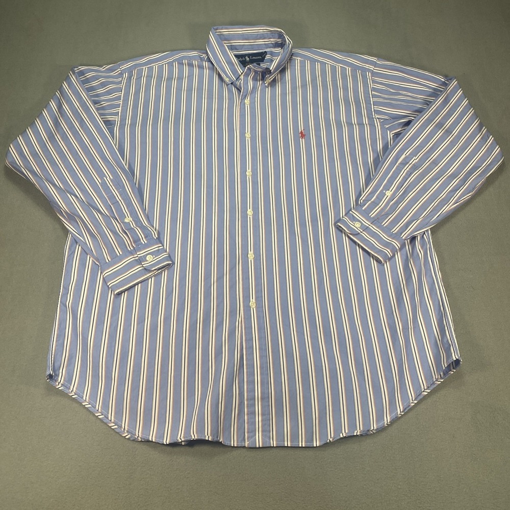 Ralph Lauren Mens Blake Large Long Sleeve Button Down Blue, White, Red Stripes
